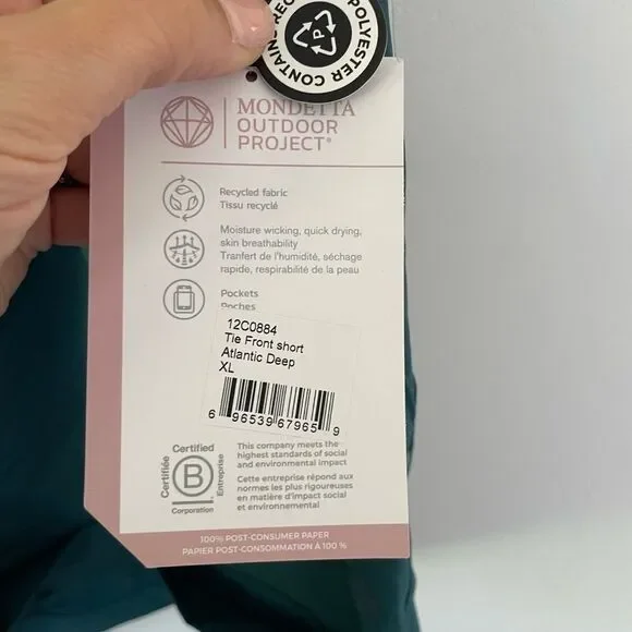 Mondetta Tie Front Short Atlantic Deep green Color Women's Size XL NWT - Picture 5 of 9